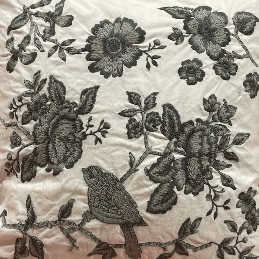 IKEA Floral Embroidered Decorative Bird Throw Pillow